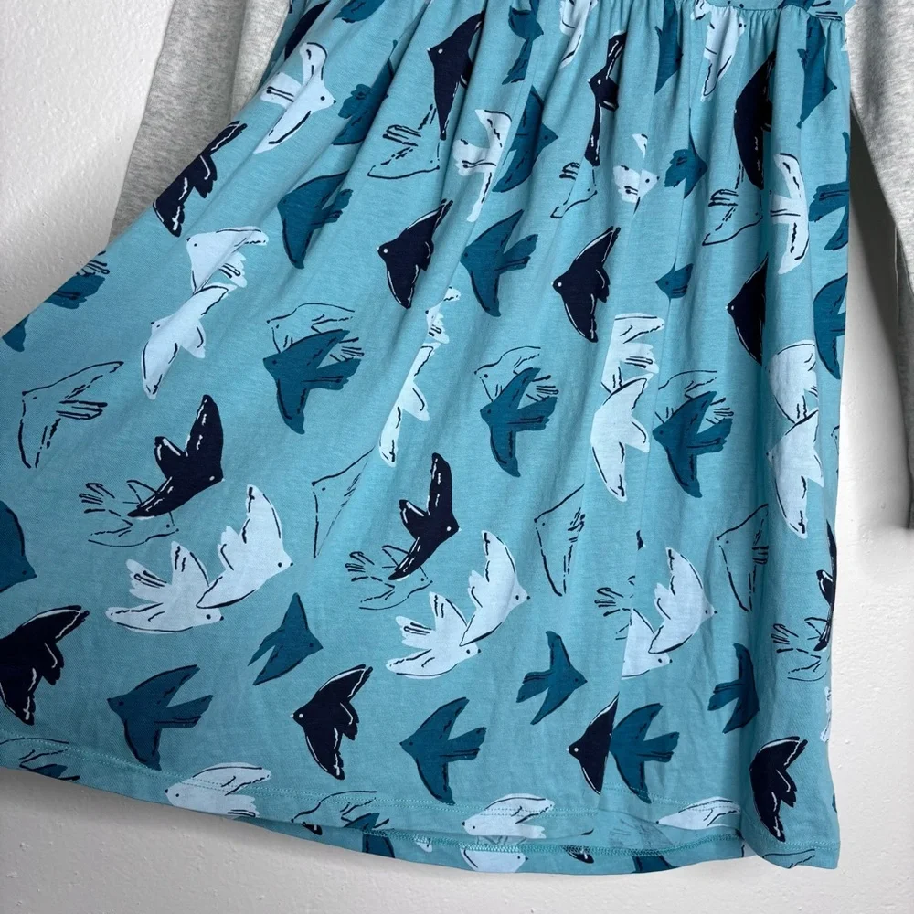 Tea Collection Teal Doves Layered Sleeve Dress Size 8 EUC